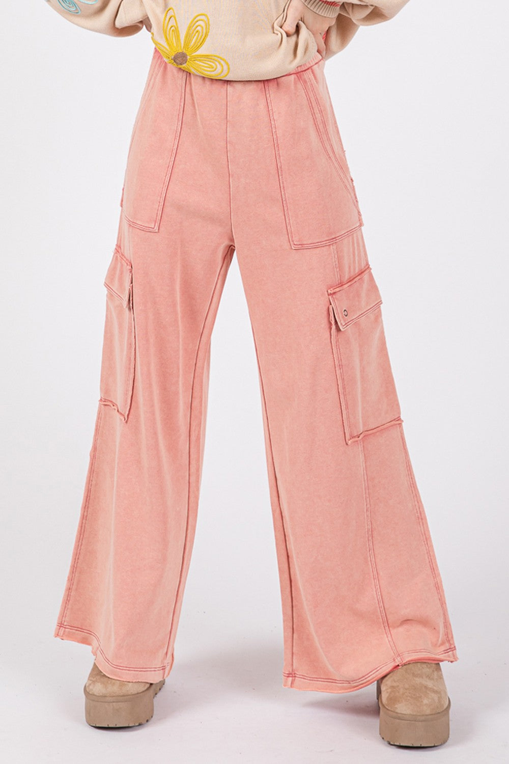 Knit Terry Mineral Wash Wide Leg Pants