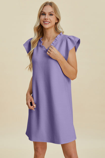 Ruffled V-Neck Cap Sleeve Dress PREORDER