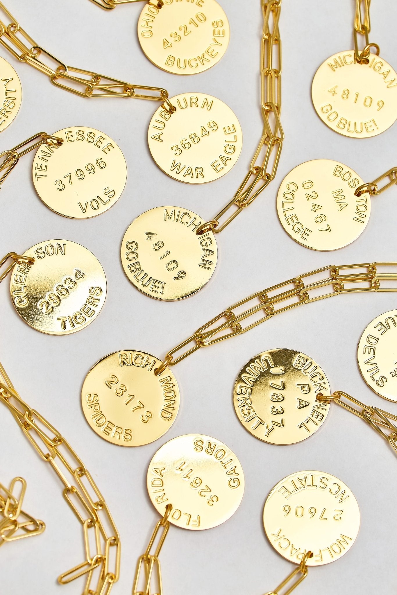 College Tag Charm Necklace - 18k Gold Plated Paper Clip Chain