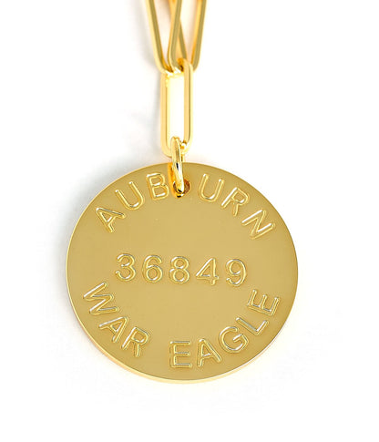 College Tag Charm Necklace - 18k Gold Plated Paper Clip Chain