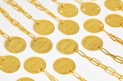 College Tag Charm Necklace - 18k Gold Plated Paper Clip Chain