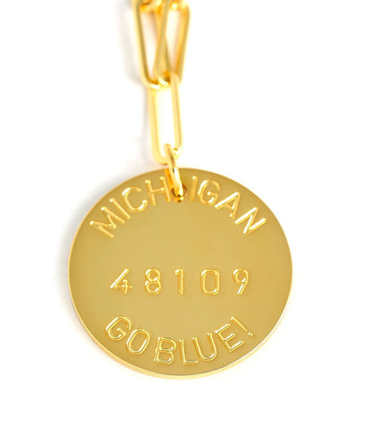 College Tag Charm Necklace - 18k Gold Plated Paper Clip Chain