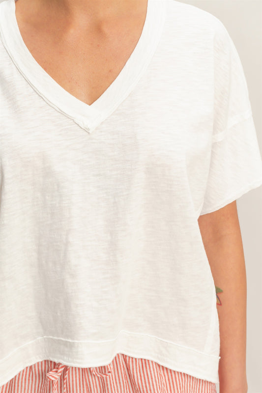 Oversized V-neck Short Sleeve Top