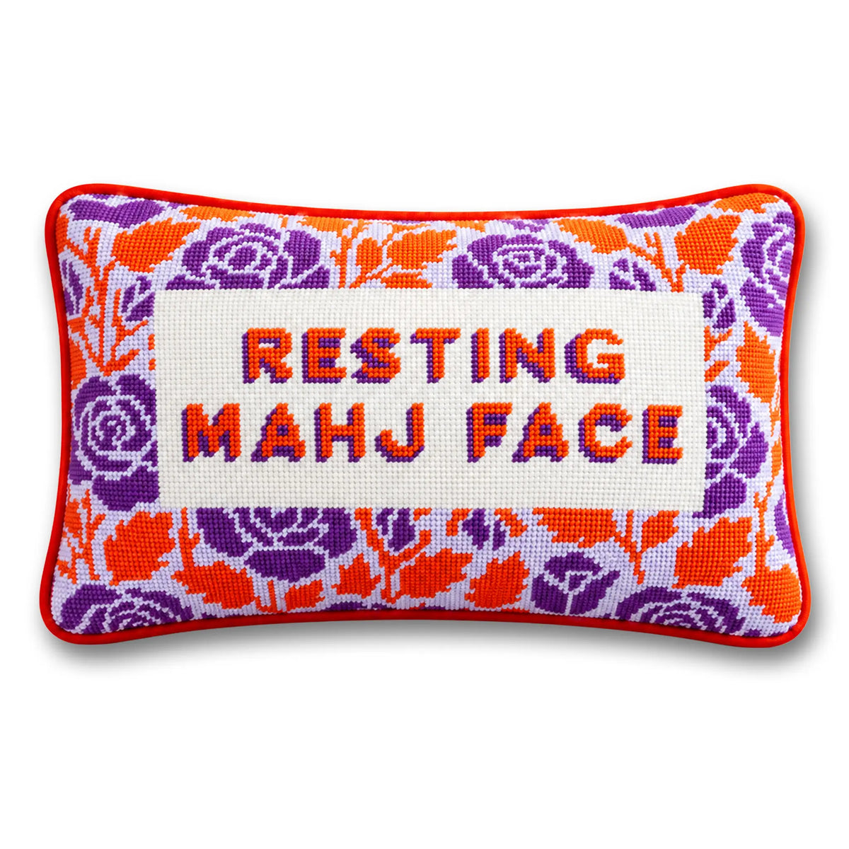 Resting Mahj Face Needlepoint Pillow