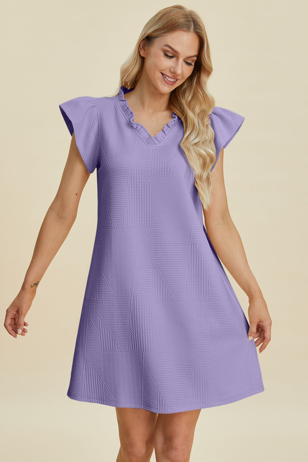 Ruffled V-Neck Cap Sleeve Dress PREORDER