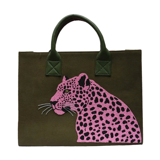 Custom Beaded Pink Leopard Bag- Add Initials