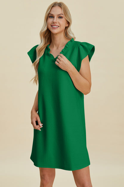 Ruffled V-Neck Cap Sleeve Dress PREORDER