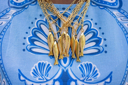 Fish - Beach Town - Small Paper Clip Chain Necklace - 18k Gold Plated 18 Inches