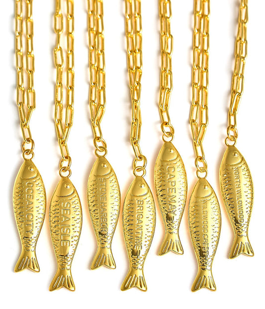 Fish - Beach Town - Small Paper Clip Chain Necklace - 18k Gold Plated 18 Inches