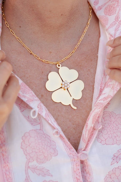 Genlyn Clover Short PaperClip Chain Necklace - 18k Plated - Teggy French