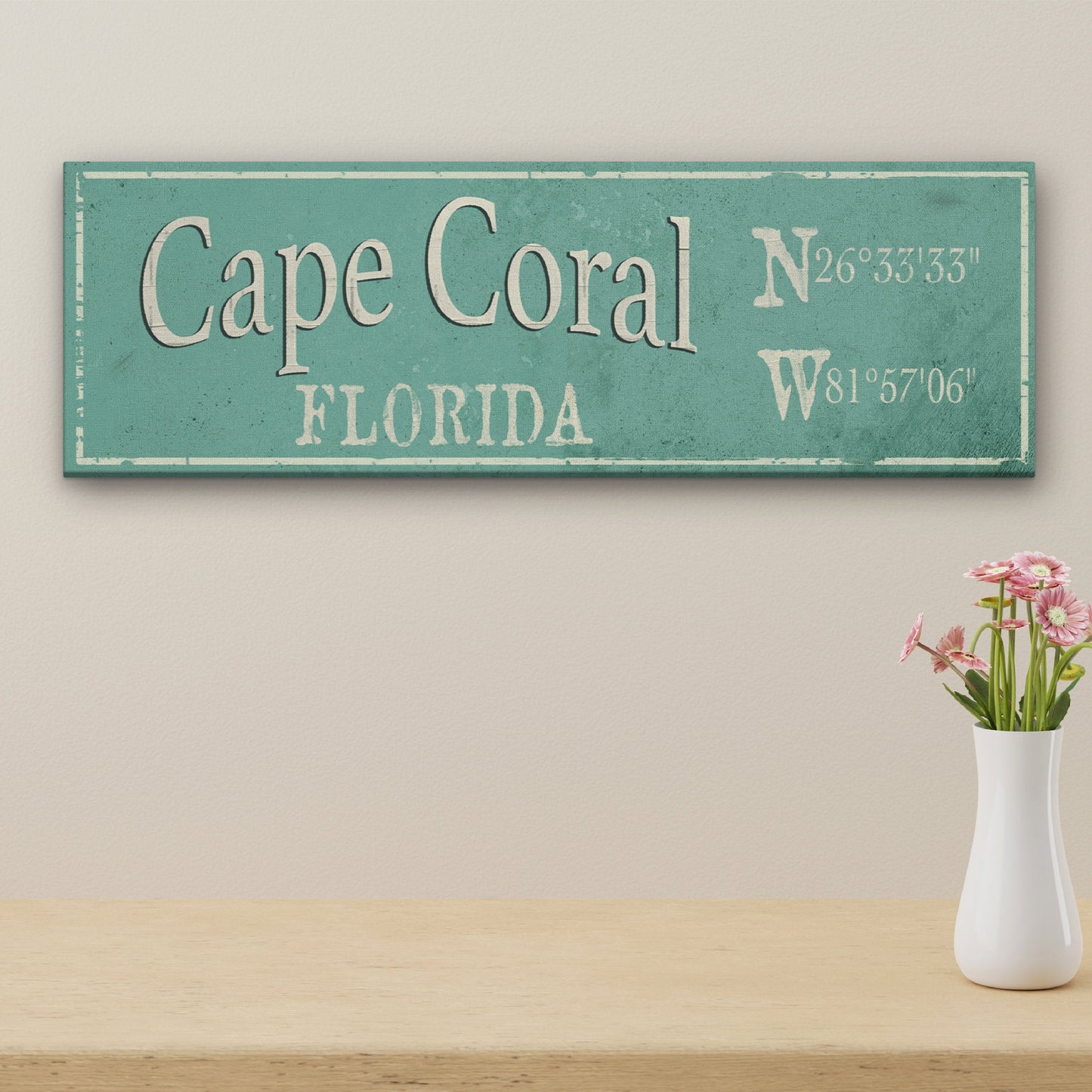 Personalized Rustic City Town Canvas Sign with Latitude Longitude Coordinates