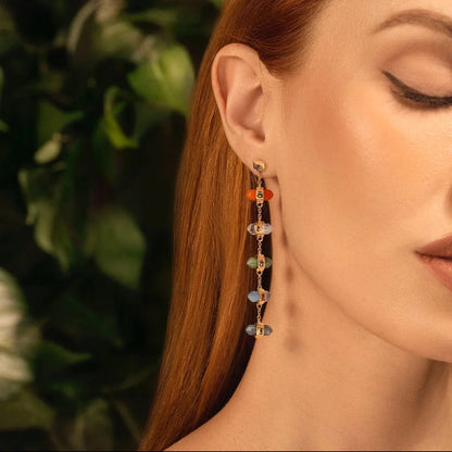 Rainbow of Hope - Multi Stone Pointer Chakra Drop Earrings