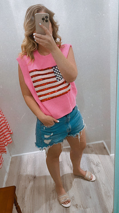 Pink American Flag Sweater