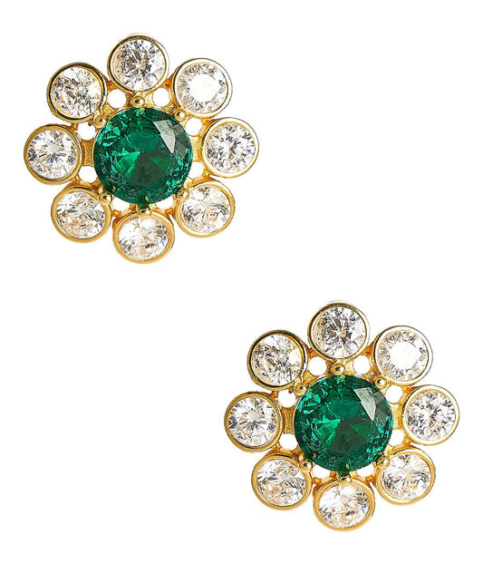 Kelly- Emerald  Stud Earrings- 18k Gold Plated - Belle of the Ball Collection