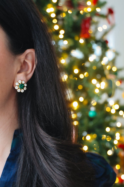 Kelly- Emerald  Stud Earrings- 18k Gold Plated - Belle of the Ball Collection