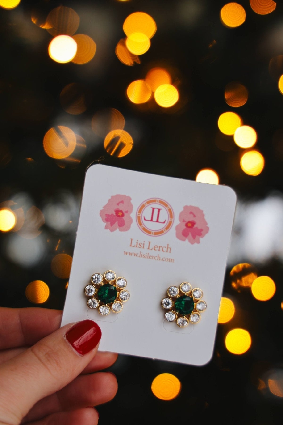 Kelly- Emerald  Stud Earrings- 18k Gold Plated - Belle of the Ball Collection