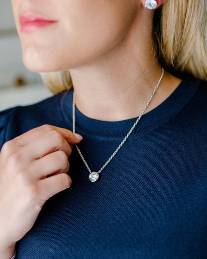 Large Rhinestone Bezel Necklace - 18k Gold Plated