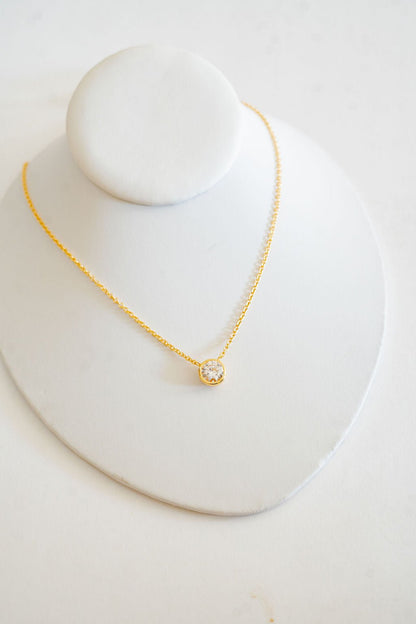 Large Rhinestone Bezel Necklace - 18k Gold Plated
