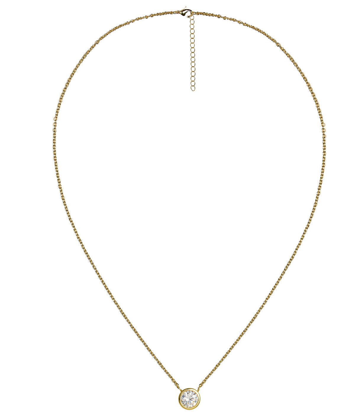 Large Rhinestone Bezel Necklace - 18k Gold Plated