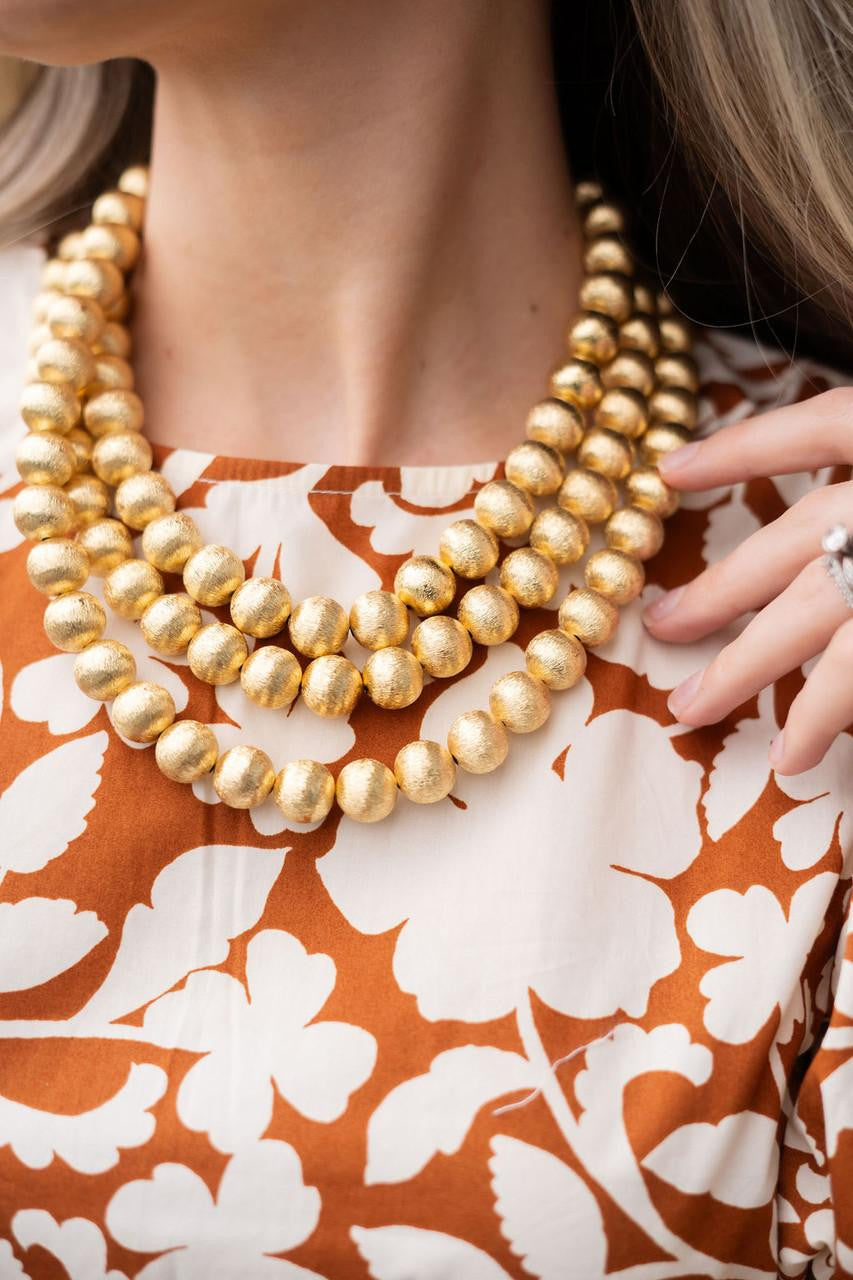 Diana Gold Triple Strand Beaded Necklace