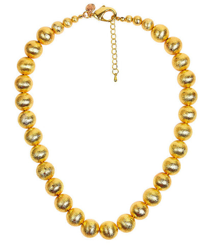 Diana Single Strand Beaded  Large Necklace - 14mm -  Brushed Gold