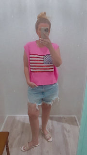 Pink American Flag Sweater