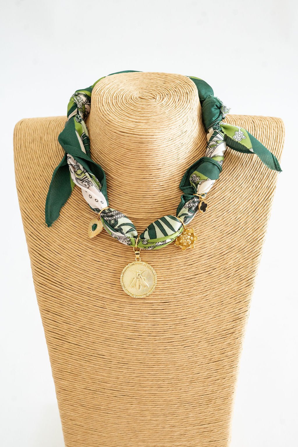 Reese - Green Bee Charm -  Scarf Necklace