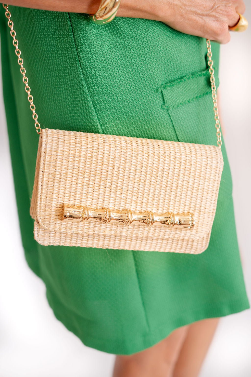 Ruby Straw Clutch - Gold Charm Bamboo Bar