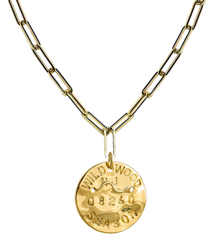 Beach Tag Charm Necklace – 18k Gold Plated