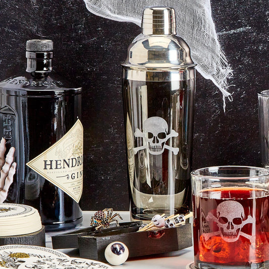 Skull & Bone Shaker with 20 White Skull Cocktail Picks