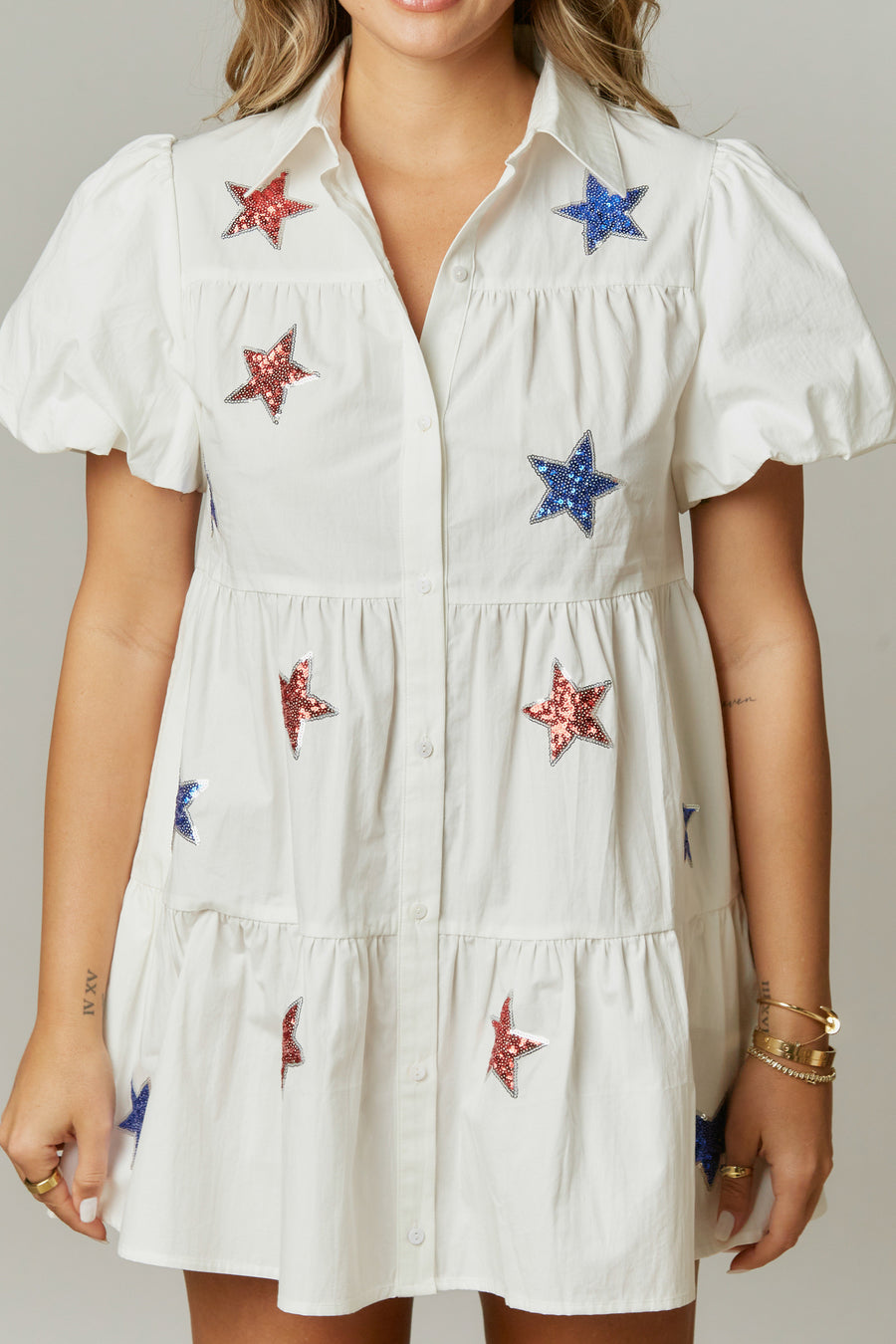 Starry Sequin Patch Mini Dress