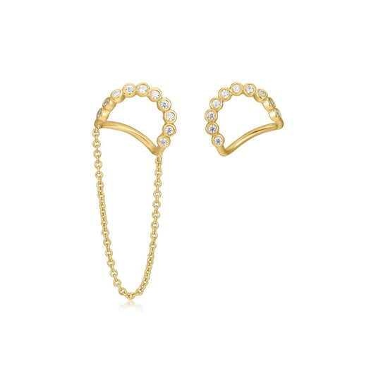 CZ Wavy Earrings With Chain Drop